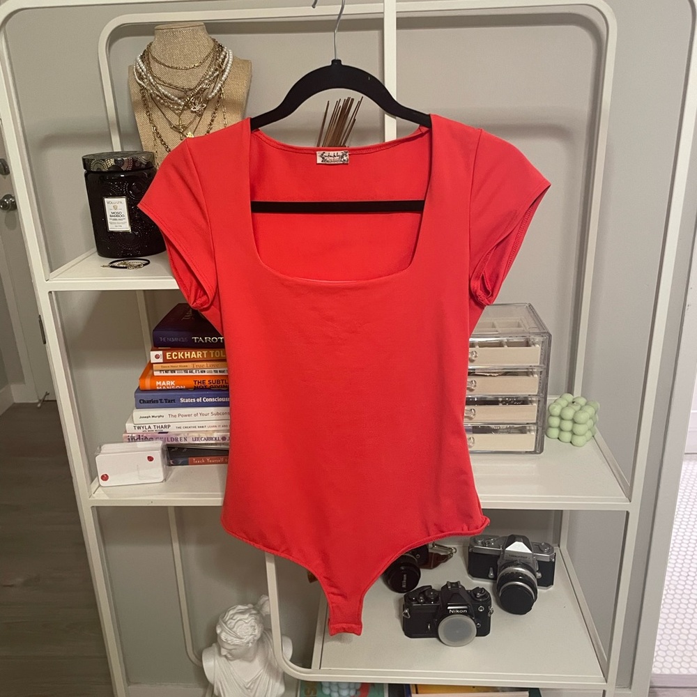 Free people square neck bodysuit red